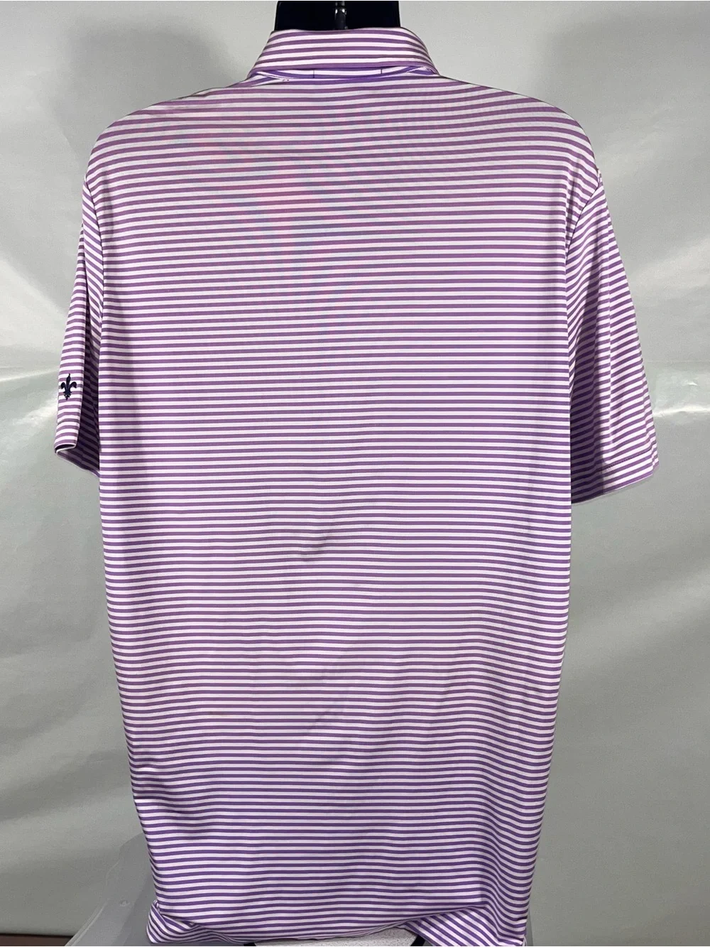 RLX Men Polo Shirt L Gold Performance Stretch Wicking Purple Striped Embroidered